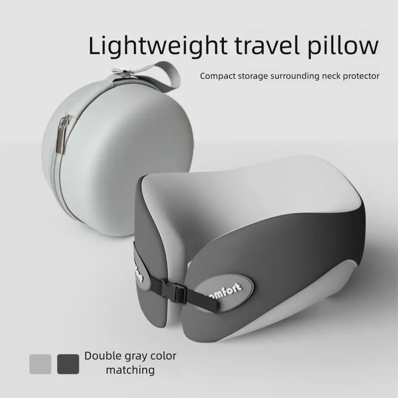 Double gray Memory Foam U-Shaped Travel Neck Pillow – Ergonomic Support for Airplane, Car, and Office Use Wholesale Hub