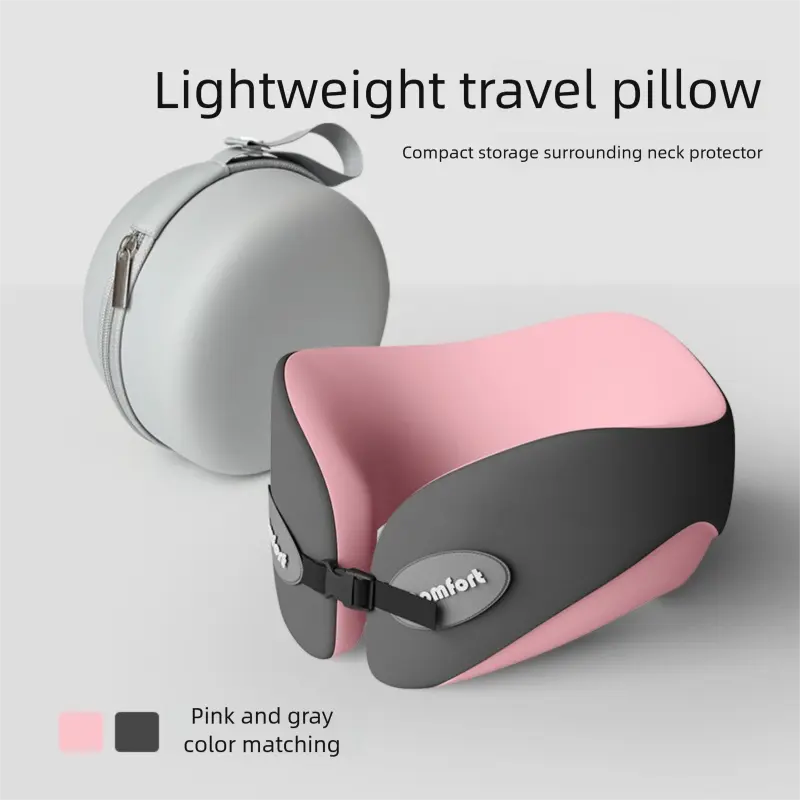 Pink and gray Memory Foam U-Shaped Travel Neck Pillow – Ergonomic Support for Airplane, Car, and Office Use Wholesale Hub