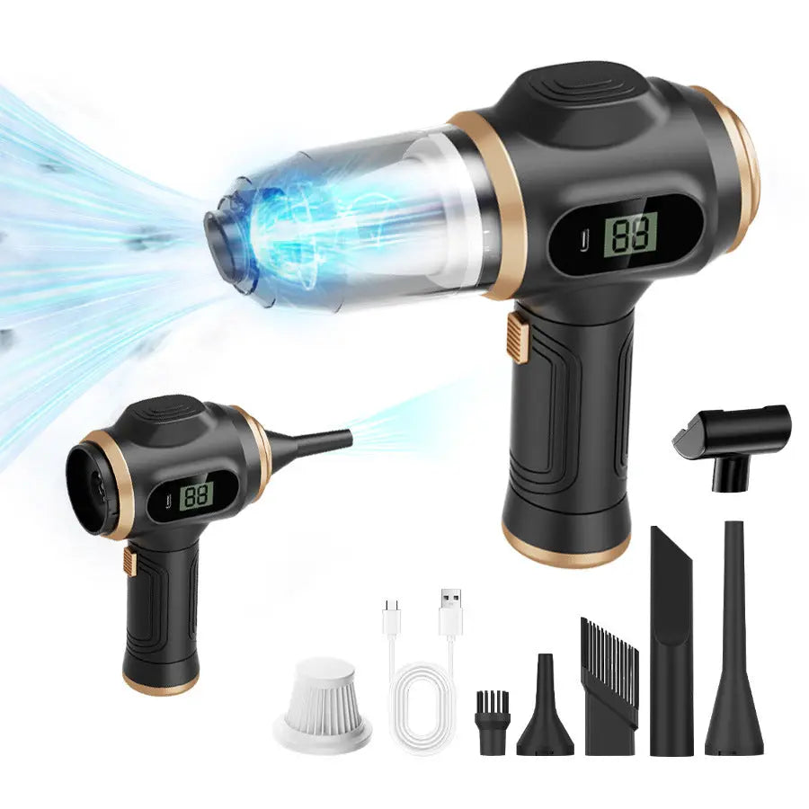Black Portable Wireless Car Vacuum Cleaner – Powerful Suction for Car and Home Use with Dual-Function Air Blower(2000MHA) Wholesale Hub