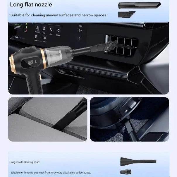 Black Portable Wireless Car Vacuum Cleaner – Powerful Suction for Car and Home Use with Dual-Function Air Blower(2000MHA) Wholesale Hub