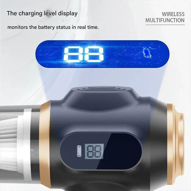 Black Portable Wireless Car Vacuum Cleaner – Powerful Suction for Car and Home Use with Dual-Function Air Blower(1500MHA) Wholesale Hub