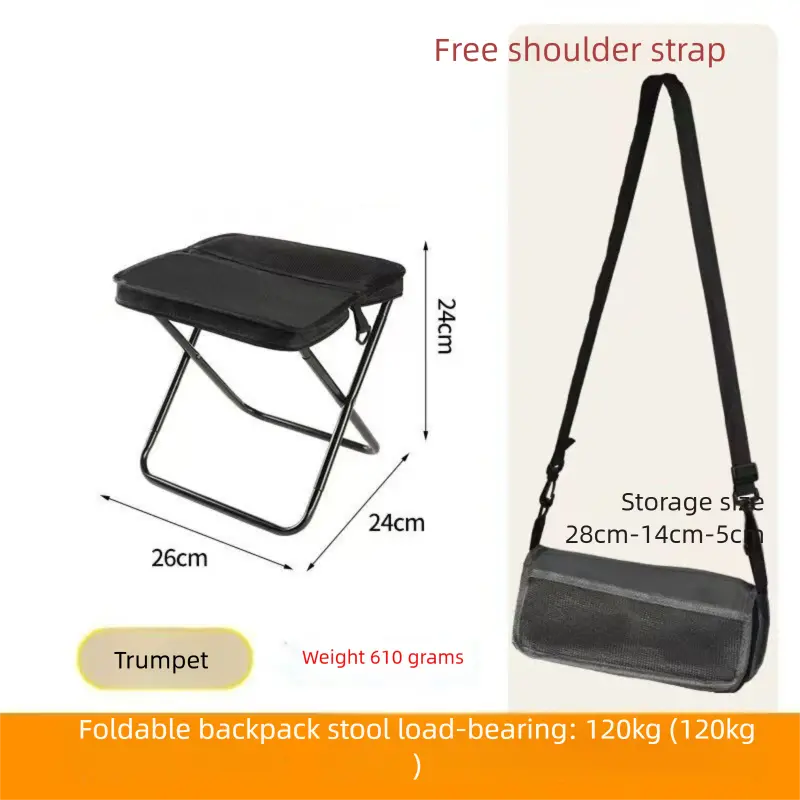 Black Portable Folding Backpack Stool with Carrying Case – Compact, Durable Outdoor Seat for Camping, Hiking, Fishing & Travel(small) Wholesale Hub
