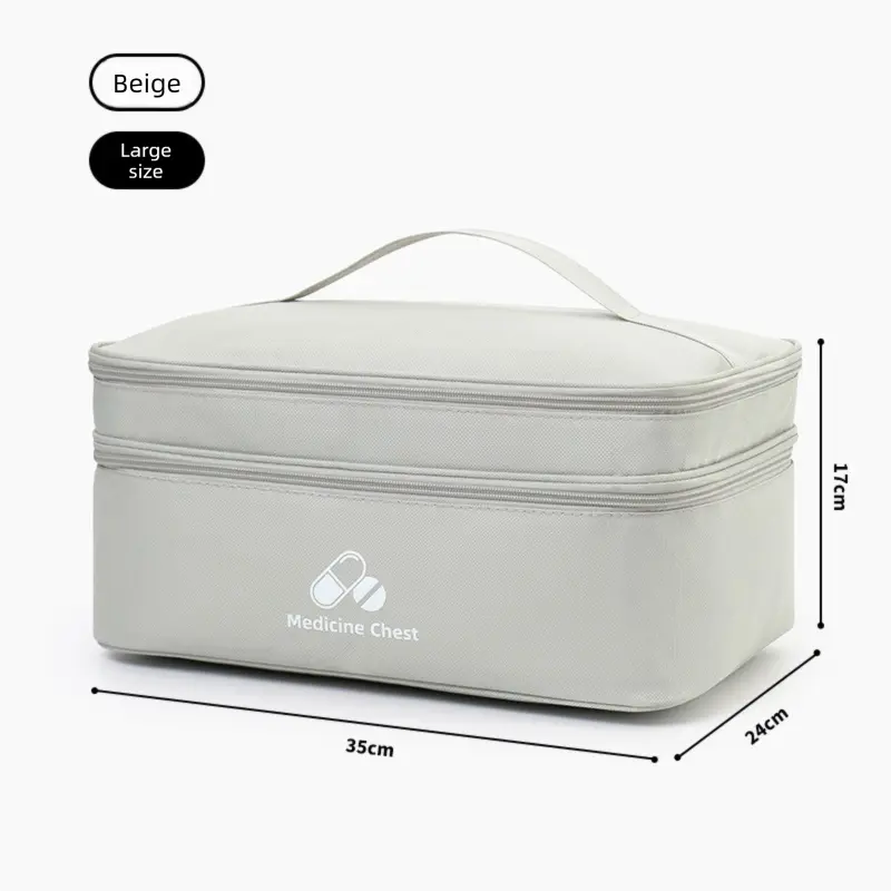 Beige Large First Aid Organizer –35×24×17cm Double-Layer Medicine Storage Case for Family & Travel Use Wholesale Hub