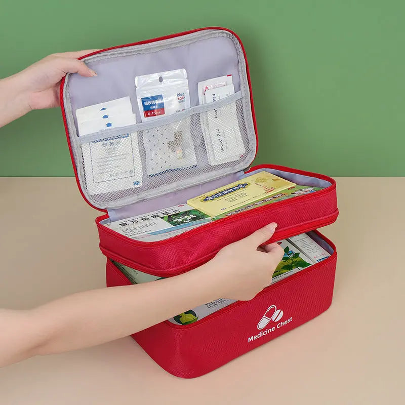 Beige Large First Aid Organizer –35×24×17cm Double-Layer Medicine Storage Case for Family & Travel Use Wholesale Hub