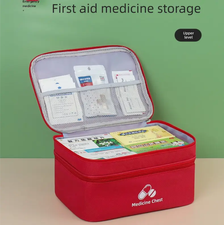 Beige Large First Aid Organizer –35×24×17cm Double-Layer Medicine Storage Case for Family & Travel Use Wholesale Hub