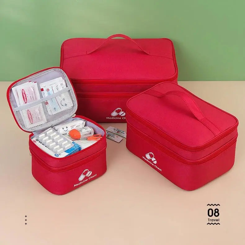 Red 3-Piece First Aid Organizer Set – Small, Medium & Large Medicine Storage Cases (19/23/35cm) for Home & Travel Wholesale Hub