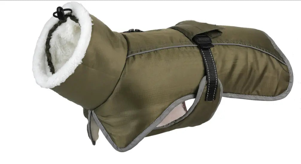 Green Dog Winter Jacket – Warm, Windproof & Waterproof Pet Coat with Fleece Lining and Reflective Strips for Cold Weather(Size: L) Wholesale Hub