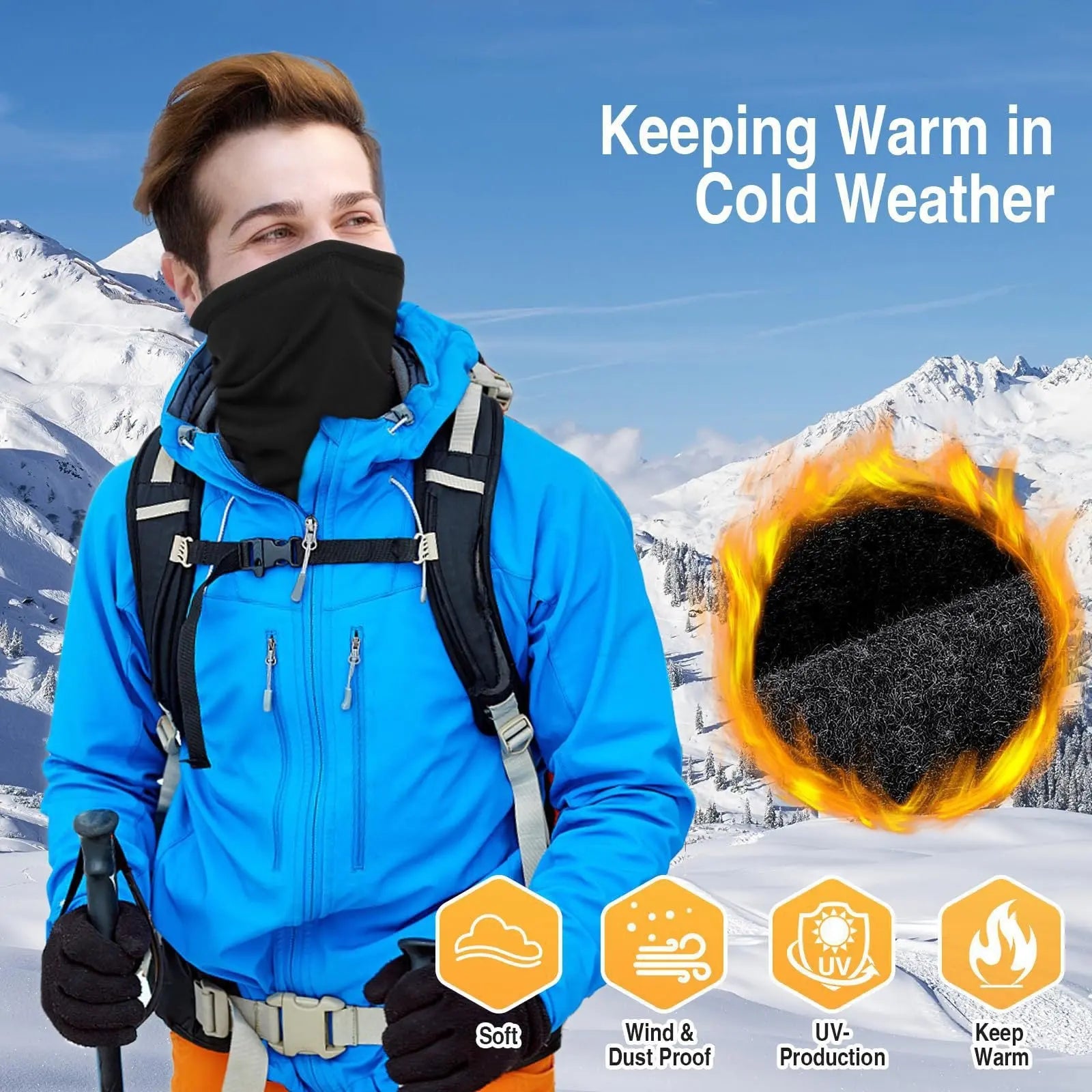 Black and gray Multi-Functional Thermal Neck Gaiter – Windproof, Stretchable Face & Head Cover for Skiing, Cycling, Hiking and Outdoor Activities Wholesale Hub