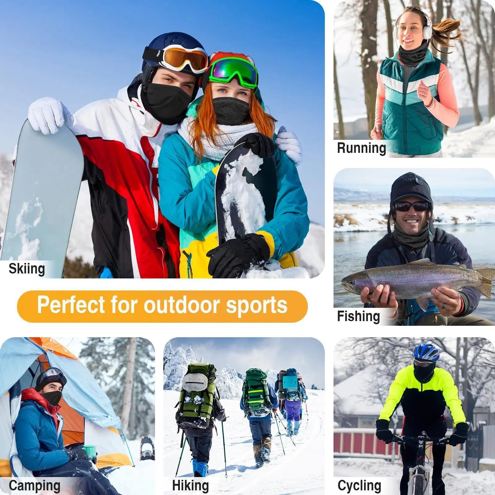 Black and gray Multi-Functional Thermal Neck Gaiter – Windproof, Stretchable Face & Head Cover for Skiing, Cycling, Hiking and Outdoor Activities Wholesale Hub
