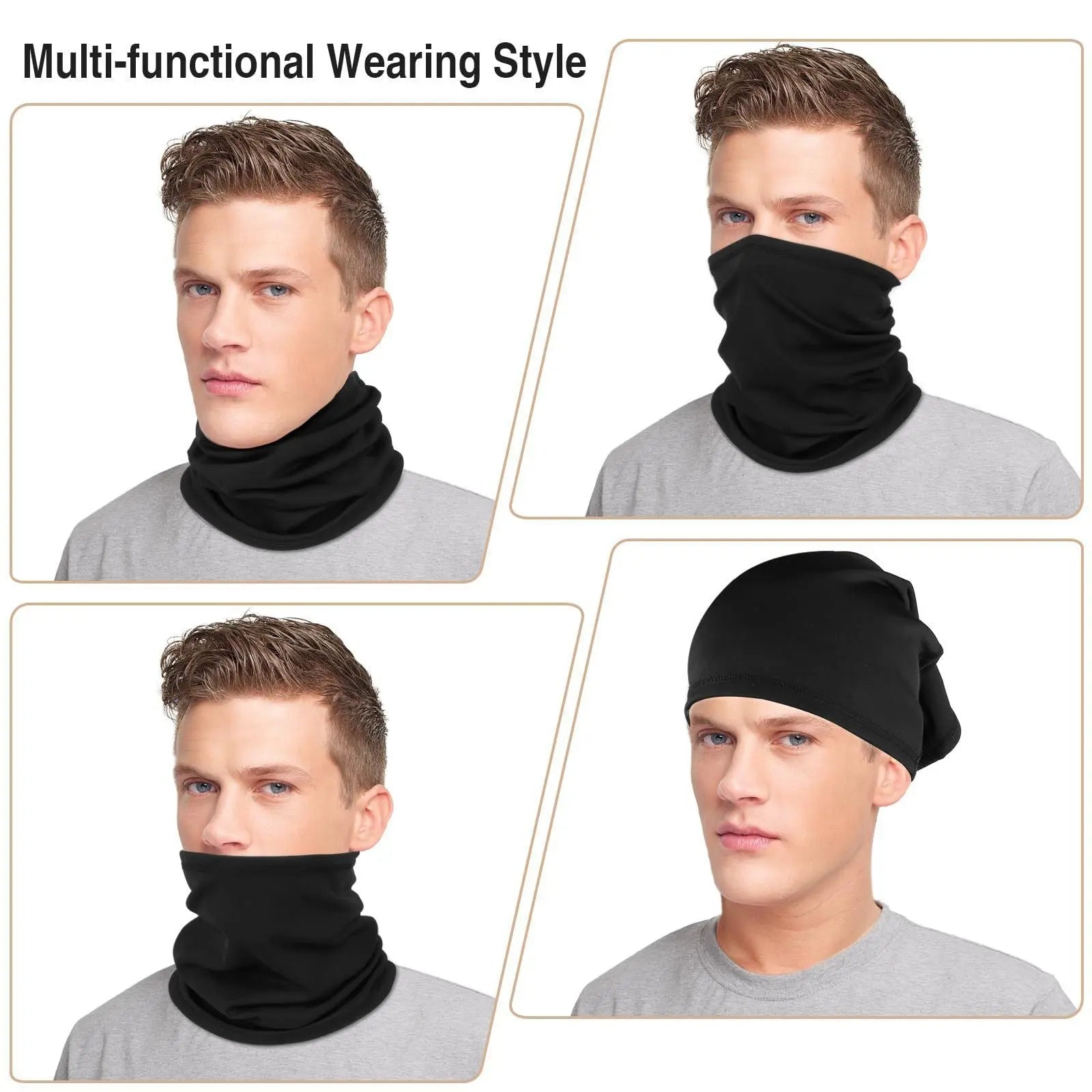 Black and gray Multi-Functional Thermal Neck Gaiter – Windproof, Stretchable Face & Head Cover for Skiing, Cycling, Hiking and Outdoor Activities Wholesale Hub