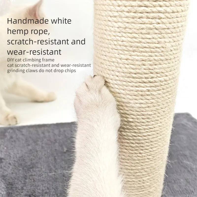 Grey Cat Climbing Frame with Sisal Scratching Post, Integrated Resting Platform and Hanging Pom-Pom Toys – Sturdy Floor Standing Cat Tree for Scratching, Climbing and Relaxation Wholesale Hub