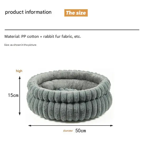 Grey Plush Round Pet Bed with Removable Cushion M Size, Thickened Warm Dog and Cat Nest for Small to Medium Pets, Cozy and Soft Sleeping Space for Home Use Wholesale Hub