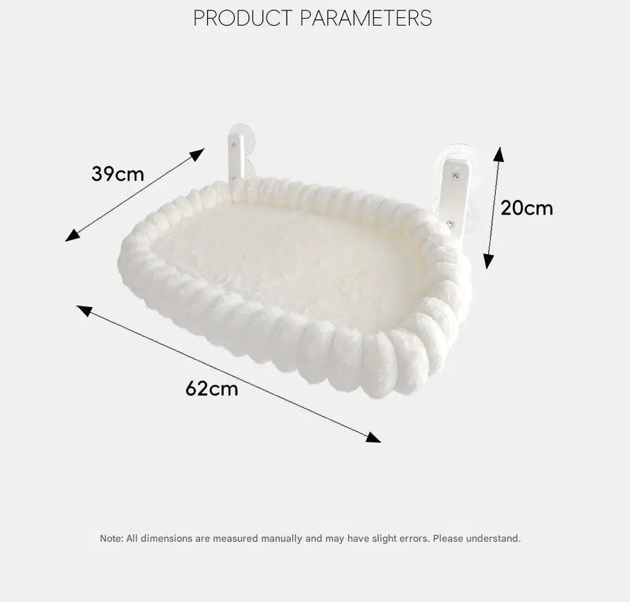 White Plush Cat Window Hammock with Strong Suction Cups, Faux Rabbit Fur Pet Bed for Cats and Small Dogs, Space-Saving Foldable Hanging Cat Perch for Sunbathing and Relaxation Wholesale Hub