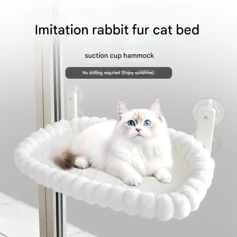 Grey Plush Cat Window Hammock with Strong Suction Cups, Faux Rabbit Fur Pet Bed for Cats and Small Dogs, Space-Saving Foldable Hanging Cat Perch for Sunbathing and Relaxation Wholesale Hub