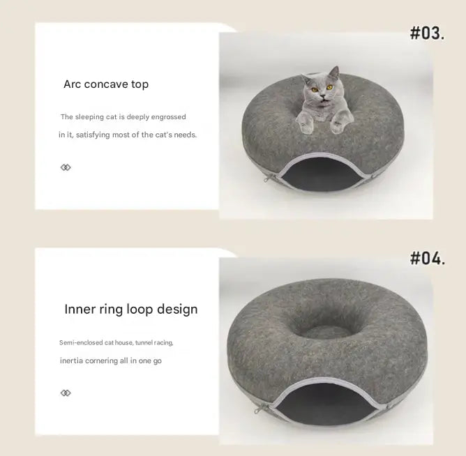 Sky blue Felt Donut Cat Bed with Zipper Tunnel Toy, Double-Layer Pet Cave for Cats, M Size (50x20cm), Cozy Hideaway for Indoor Cats Wholesale Hub