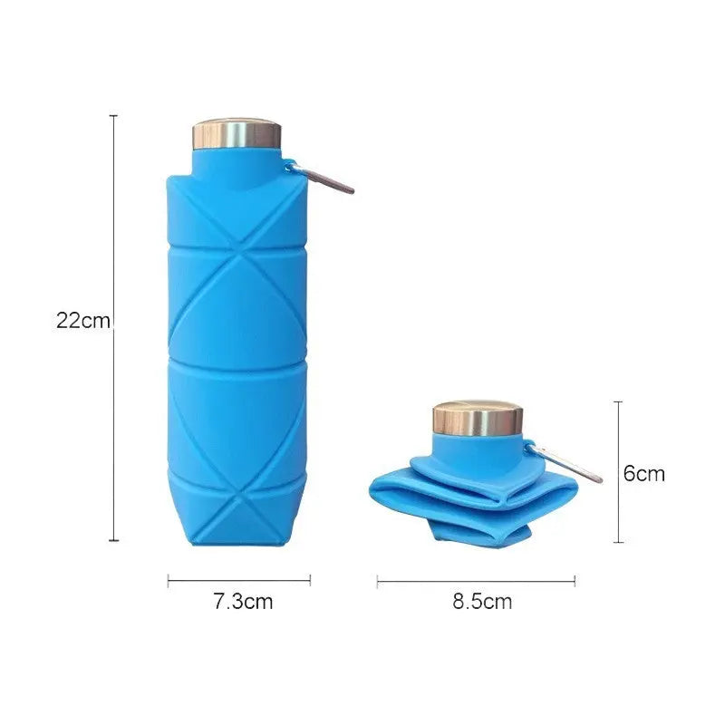 Blue 700ml Collapsible Silicone Water Bottle with Diamond Pattern - Food-Grade Portable Sports Bottle for Hiking, Camping, Travel & Gym - Leak-Proof Foldable Design with Carabiner Clip Wholesale Hub