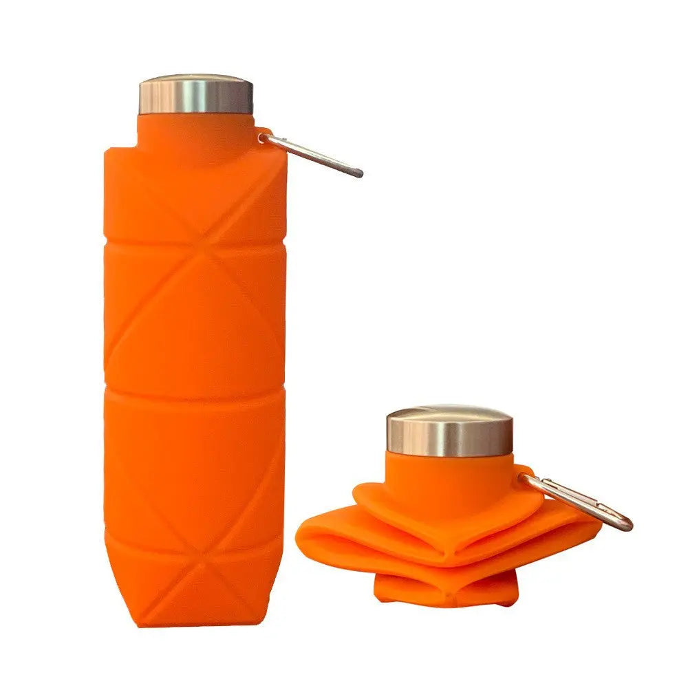 Orange-red 700ml Collapsible Silicone Water Bottle with Diamond Pattern - Food-Grade Portable Sports Bottle for Hiking, Camping, Travel & Gym - Leak-Proof Foldable Design with Carabiner Clip Wholesale Hub