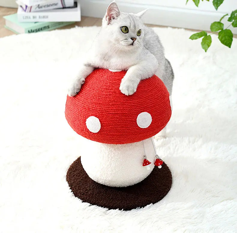 Red Mushroom Cat Tree with Sisal Scratching Post - Large Vertical Cat Climber, Durable Scratch-Resistant Design with Hanging Toys, Stylish Home Decor for Indoor Cats(340mm*280mm) Wholesale Hub