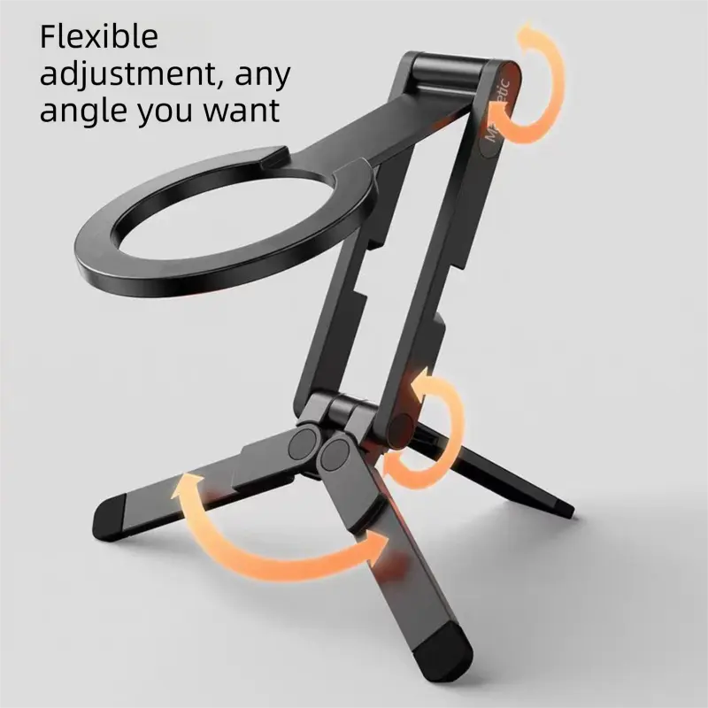Black Alloy Pocket Magnetic Phone Stand with Desktop Tripod – Multi-Function Foldable Design for Portable Selfie Stick & Hands-Free Shooting – Ideal for Travel, Vlogging, and Daily Use Wholesale Hub