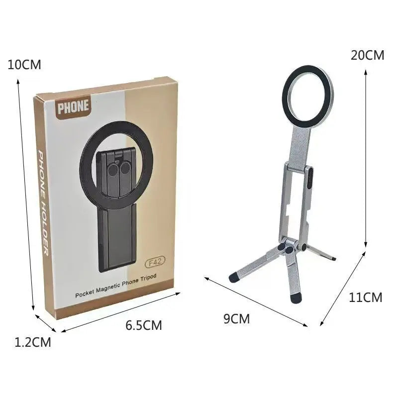 Black Alloy Pocket Magnetic Phone Stand with Desktop Tripod – Multi-Function Foldable Design for Portable Selfie Stick & Hands-Free Shooting – Ideal for Travel, Vlogging, and Daily Use Wholesale Hub