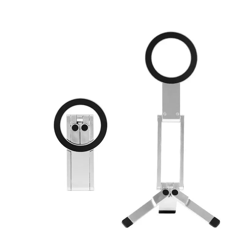 Silver Alloy Pocket Magnetic Phone Stand with Desktop Tripod – Multi-Function Foldable Design for Portable Selfie Stick & Hands-Free Shooting – Ideal for Travel, Vlogging, and Daily Use Wholesale Hub
