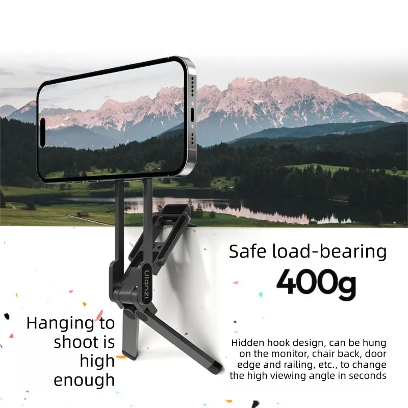 Black Portable Magnetic Phone Mount with MagLock - Multi-Functional Foldable Tripod Stand for Desktop, Travel & Vlogging, Strong Dual Magnet Design for iPhone & Android Wholesale Hub