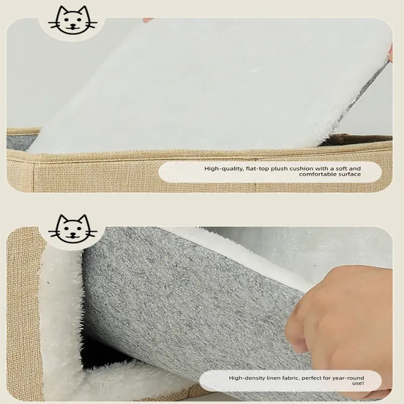 Grey 3-Story Villa Cat House with Scratching Posts - Foldable Double-Decker Cat Condo, Warm & Breathable All-Season Pet Bed, Multi-Functional Play & Sleep Space, Durable Easy-Clean Fabric Wholesale Hub