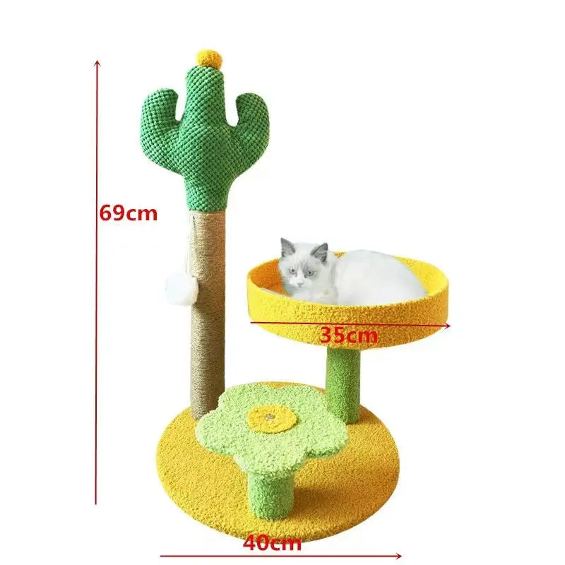 Yellow Cactus Pineapple Cat Tree with Scratching Post & Cozy Perch - Multi-Level Cat Tower with Flower Platform and Hanging Ball for Indoor Cats Wholesale Hub