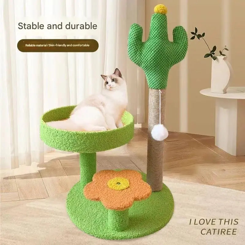 Yellow Cactus Pineapple Cat Tree with Scratching Post & Cozy Perch - Multi-Level Cat Tower with Flower Platform and Hanging Ball for Indoor Cats Wholesale Hub