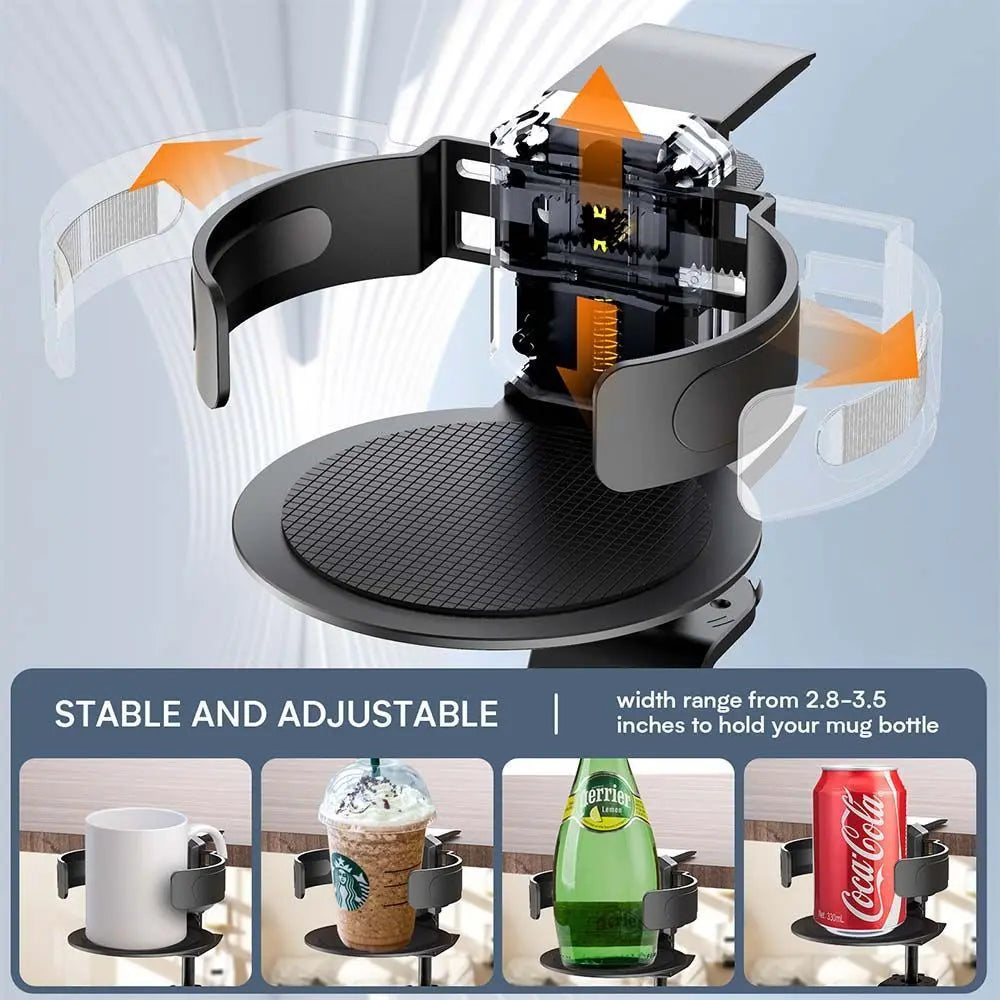 Black 2-in-1 Rotating Headphone and Cup Holder - No-Drill Aluminum Alloy Desk Clamp Mount for Over-Ear Headsets and Beverages - Space-Saving Organizer for Home Office and Gaming Setup Wholesale Hub