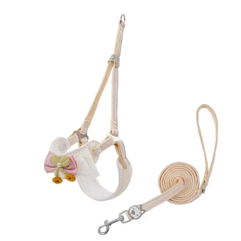 White Lace Y-Shaped Pet Harness and Leash Set - Breathable Mesh Vest for Small to Medium Dogs and Cats - Comfortable Walking Gear with 150cm Leash(Size:S) Wholesale Hub
