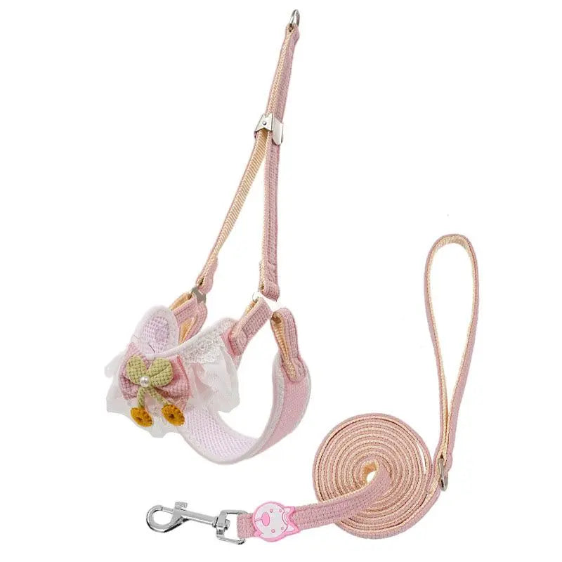 Pink Lace Y-Shaped Pet Harness and Leash Set - Breathable Mesh Vest for Small to Medium Dogs and Cats - Comfortable Walking Gear with 150cm Leash(Size:S) Wholesale Hub