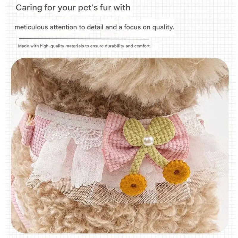 Orange-yellow Lace Y-Shaped Pet Harness and Leash Set - Breathable Mesh Vest for Small to Medium Dogs and Cats - Comfortable Walking Gear with 150cm Leash(Size:M) Wholesale Hub