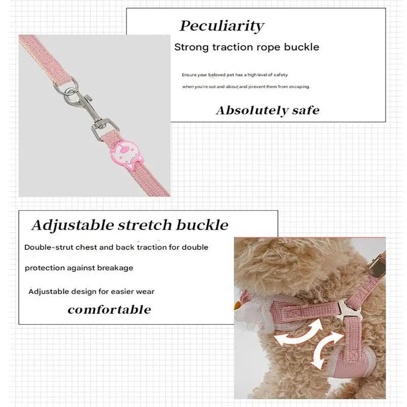 Green Lace Y-Shaped Pet Harness and Leash Set - Breathable Mesh Vest for Small to Medium Dogs and Cats - Comfortable Walking Gear with 150cm Leash(Size:M) Wholesale Hub