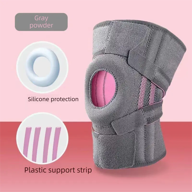 Grayish pink Adjustable Open Patella Knee Brace with Spring Support and Compression Straps for Basketball Squats and Running Joint Protection for Local Athletes Wholesale Hub