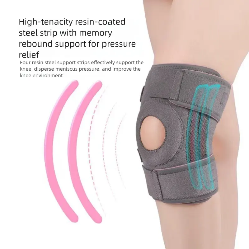 Grayish pink Adjustable Open Patella Knee Brace with Spring Support and Compression Straps for Basketball Squats and Running Joint Protection for Local Athletes Wholesale Hub