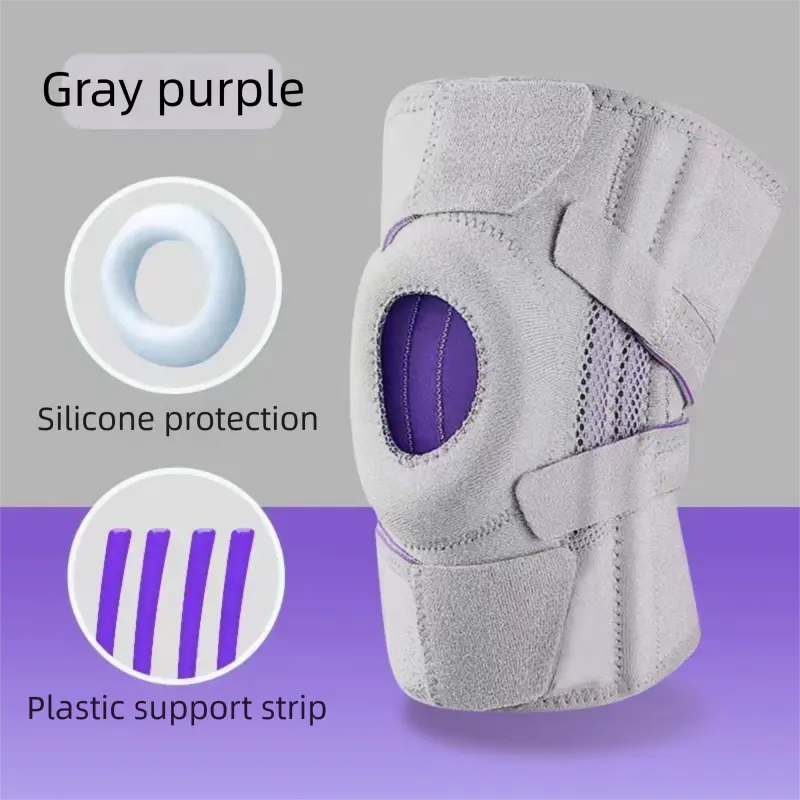Grayish purple Adjustable Open Patella Knee Brace with Spring Support and Compression Straps for Basketball Squats and Running Joint Protection for Local Athletes Wholesale Hub