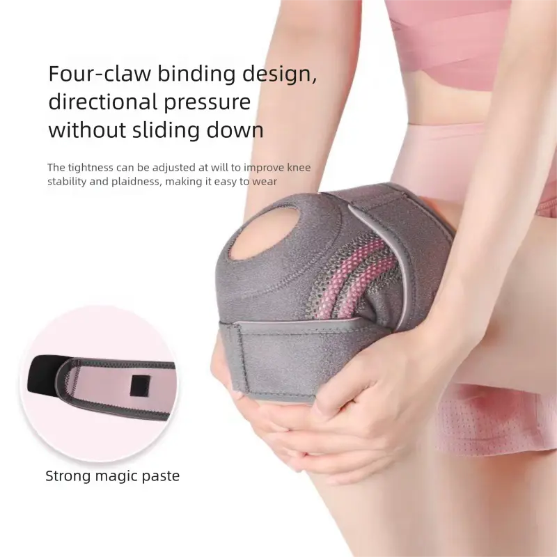 Black and orange Adjustable Open Patella Knee Brace with Spring Support and Compression Straps for Basketball Squats and Running Joint Protection for Local Athletes Wholesale Hub