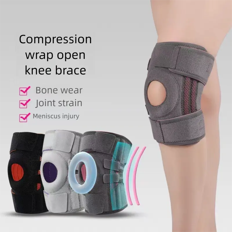 Black and orange Adjustable Open Patella Knee Brace with Spring Support and Compression Straps for Basketball Squats and Running Joint Protection for Local Athletes Wholesale Hub