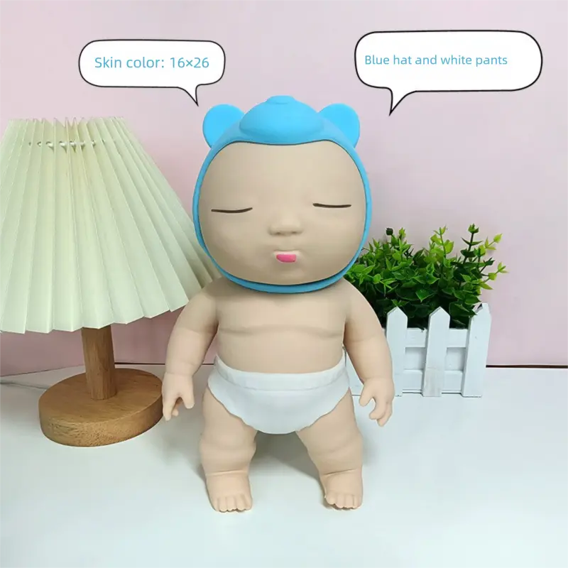 White 26CM Large Squeeze Ugly Doll Stress Relief Toy Slow Rebound TPR Sand-Filled Squishy Figure for Local Home Pretend Play and Anxiety Reduction(Blue cap and white trousers) Wholesale Hub