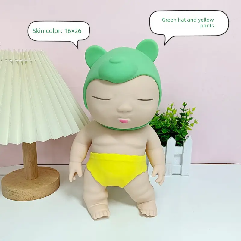 White 26CM Large Squeeze Ugly Doll Stress Relief Toy Slow Rebound TPR Sand-Filled Squishy Figure for Local Home Pretend Play and Anxiety Reduction(Green hat and yellow trousers) Wholesale Hub