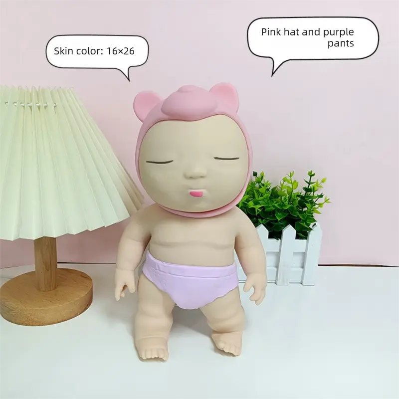White 26CM Large Squeeze Ugly Doll Stress Relief Toy Slow Rebound TPR Sand-Filled Squishy Figure for Local Home Pretend Play and Anxiety Reduction(Pink cap and purple trousers) Wholesale Hub