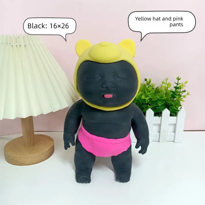 Black 26CM Large Squeeze Ugly Doll Stress Relief Toy Slow Rebound TPR Sand-Filled Squishy Figure for Local Home Pretend Play and Anxiety Reduction(Yellow hat and red trousers) Wholesale Hub