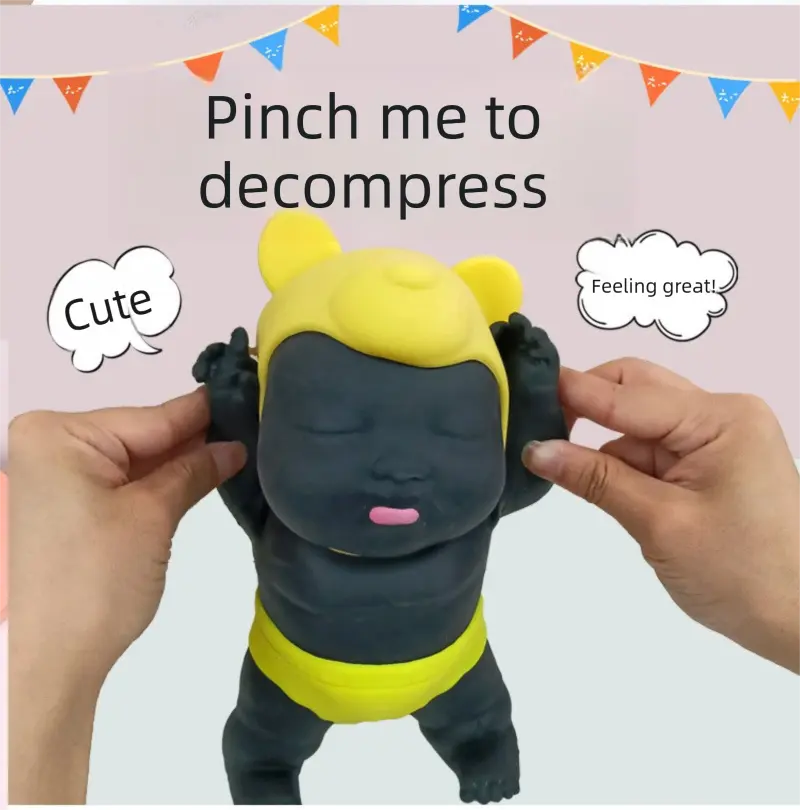 Black 26CM Large Squeeze Ugly Doll Stress Relief Toy Slow Rebound TPR Sand-Filled Squishy Figure for Local Home Pretend Play and Anxiety Reduction(Yellow hat and red trousers) Wholesale Hub