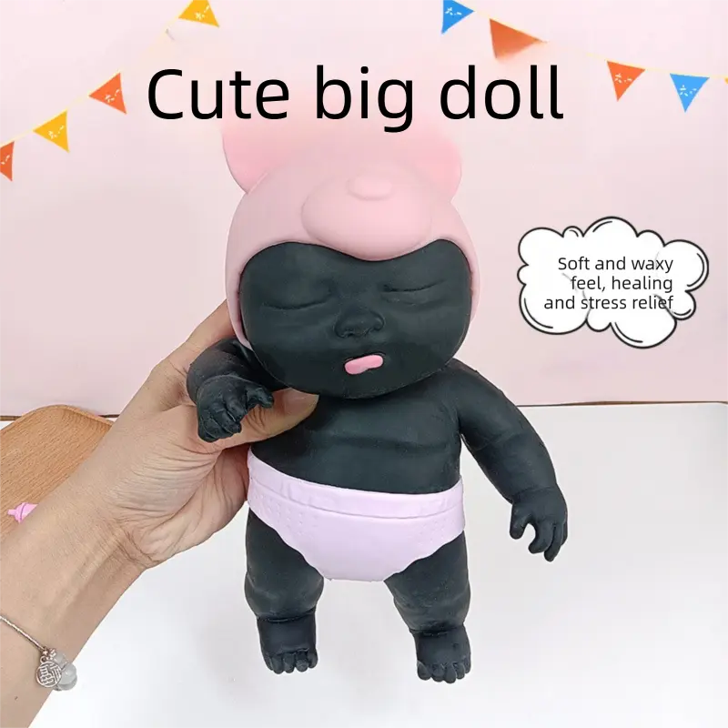 Black 26CM Large Squeeze Ugly Doll Stress Relief Toy Slow Rebound TPR Sand-Filled Squishy Figure for Local Home Pretend Play and Anxiety Reduction(Pink cap and purple trousers) Wholesale Hub