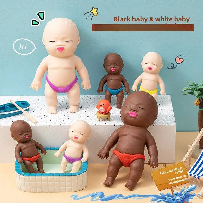 2 Pack 13cm Natasha Squeeze Dolls Black and White Mini Slow Rebound TPR Sand Filled Stress Relief Toys with Random Underwear Color for Local Home Fun Wholesale Hub