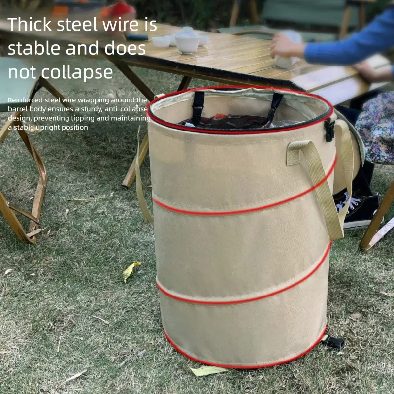 Black Foldable Camping Trash Can with Lid - Large Capacity Heavy Duty Pop Up Rubbish Bin - Portable Storage Bag for Caravan, Picnic, Gardening and Outdoor Adventures - Space Saving Design(Size: S) Wholesale Hub