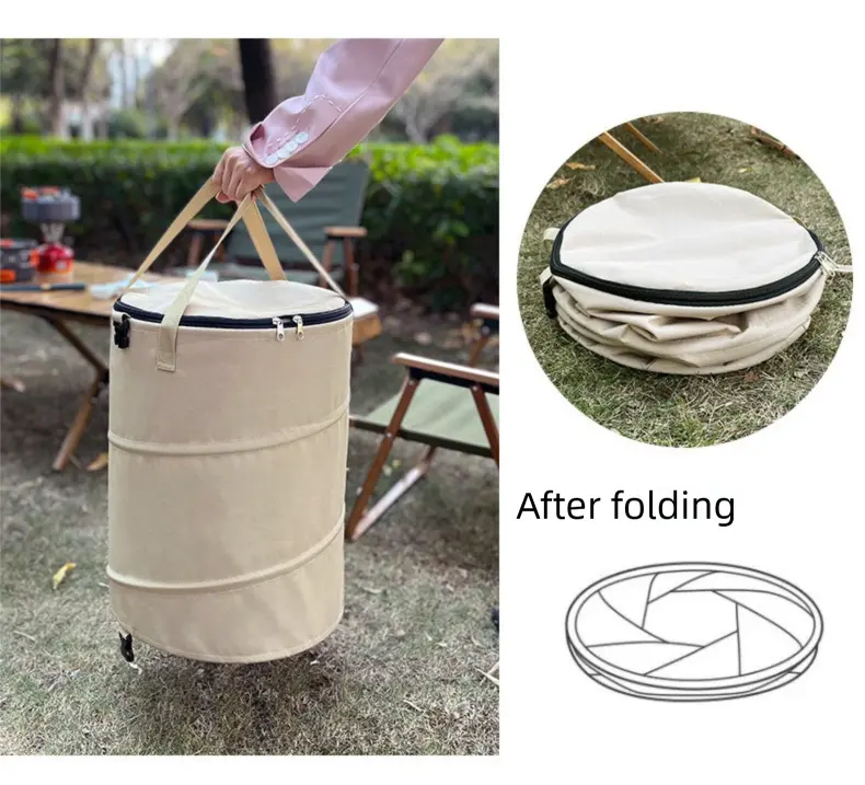 Black Foldable Camping Trash Can with Lid - Large Capacity Heavy Duty Pop Up Rubbish Bin - Portable Storage Bag for Caravan, Picnic, Gardening and Outdoor Adventures - Space Saving Design(Size: S) Wholesale Hub