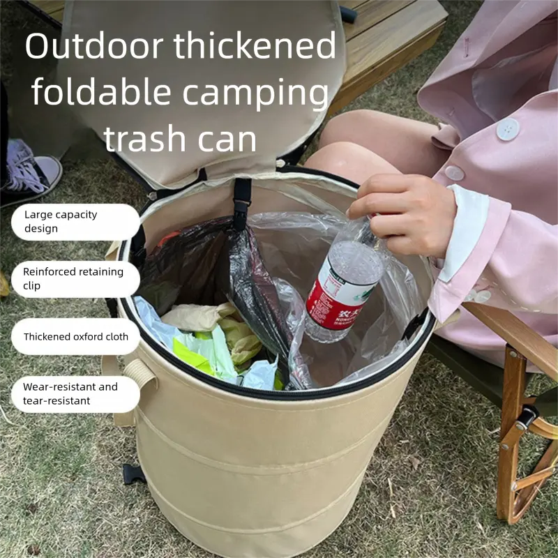 Black Foldable Camping Trash Can with Lid - Large Capacity Heavy Duty Pop Up Rubbish Bin - Portable Storage Bag for Caravan, Picnic, Gardening and Outdoor Adventures - Space Saving Design(Size: M) Wholesale Hub