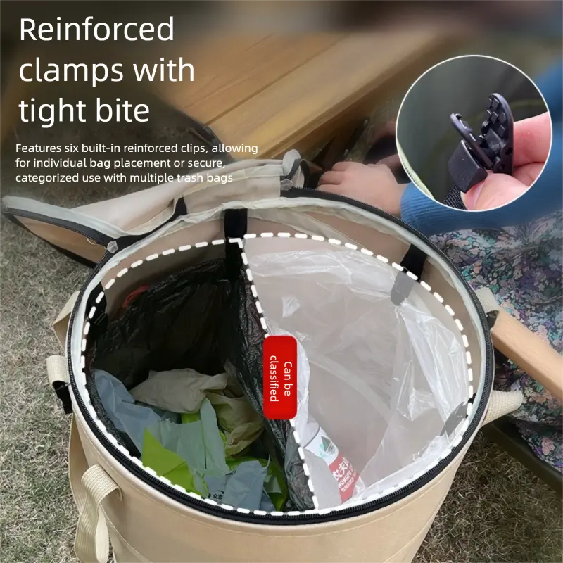 Black Foldable Camping Trash Can with Lid - Large Capacity Heavy Duty Pop Up Rubbish Bin - Portable Storage Bag for Caravan, Picnic, Gardening and Outdoor Adventures - Space Saving Design(Size: M) Wholesale Hub